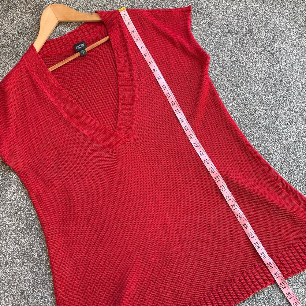 Eileen Fisher Red 100% Hemp Deep-V-Neck Over-Sized Cap Sleeve Sweater Size L - Picture 5 of 8